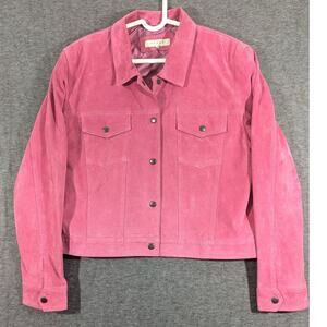 Sorbe Pink 100% Suede Leather Snap Close Women's Jacket Coat Size L